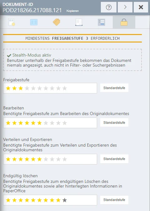 Freigabestufe dem Dokument festlegen