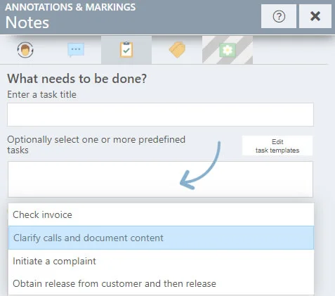 Select task templates for note
